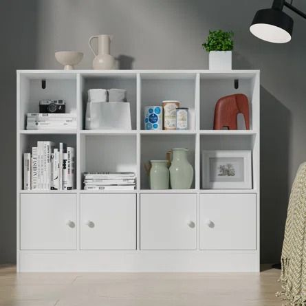 Latitude Run® Kayliee Bookcase | Wayfair Cozy Cottage Interiors, Cabinet File, Open Cube, Storage Bookcase, White Bookshelves, Cube Bookcase, Office Bookcase, Wayfair Furniture, Bookcase Shelves