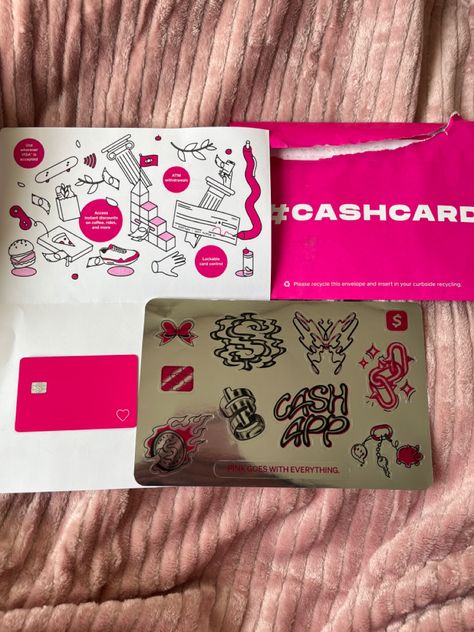 my pink cashapp card and the stickers that came with the new theme Cashapp Card Ideas, Cashapp Card Design Ideas, Card Design Ideas Aesthetic, Cashapp Card, Cash App Card Ideas, Card Design Ideas, Pink Themes, Cash App, Everything Pink