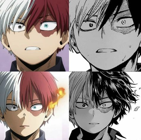 Cursed Todoroki, Todoroki Manga, Todoroki Funny Icon, Anime Vs Manga, Todoroki Scared Face, Todoroki Smiling, Todoroki Meme, Manga Vs Anime, Bnha Manga