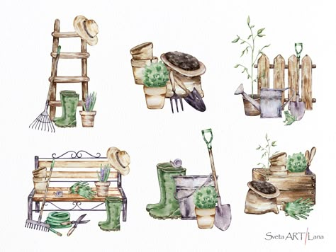 Excited to share this item from my #etsy shop: Watercolor Gardening Clipart, Farmhouse Garden Clipart, Spring, Rustic, Garden Tools Arrangement, garden frame Garden Composition, Watercolor Tools, Gardening Clipart, Watercolor Calendar, Garden Clipart, Garden Frame, Bird Houses Painted, Garden Drawing, Garden Watercolor