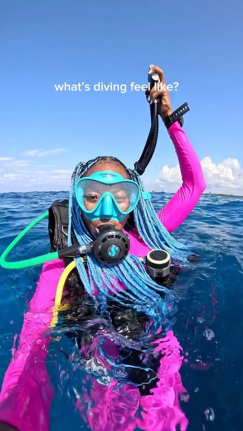 Black Girl Blue World | the amount of people who tell me “I’ve never seen a black diver before” is wild. Let’s change that yeah? 💙 #scubadiver #scubadiving… | Instagram Black Woman Swimming, Swim Sport, Gas Mask Girl, Still I Rise, Scuba Girl, Blue World, Mask Girl, Wild Adventures, Scuba Diver