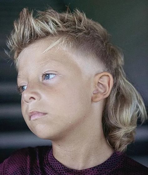 Lightning Bolt Hair Design For Boys, Toddler Boy Mullet Haircut, Boys Mullet Haircut Kids, Kids Mullet, Mullet Hairstyle Mens, Modern Boy Haircuts, Baby Mullet, Haircut For Boys, Toddler Haircut