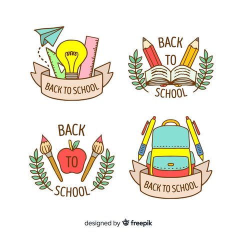 Hand drawn back to school badge collection Free Vector Teacher Appreciation Shirts, Freepik Illustration, Easel Drawing, Logo For School, Graduation Logo, Back To School Design, Education Logo Design, Badge Collection, Hexagon Logo