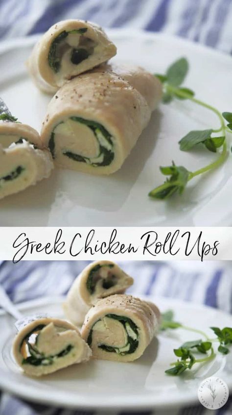 Greek Chicken Roll Ups made with boneless chicken breasts that have been stuffed with Feta cheese, spinach and fresh oregano.  #chicken #keto #glutenfree Greek Chicken Roll Ups, Oregano Chicken, Spinach Rolls, Chicken Roll Ups, Chicken Keto, Roasted Fingerling Potatoes, Chicken Roll, Cheese Spinach, Chicken Rolls