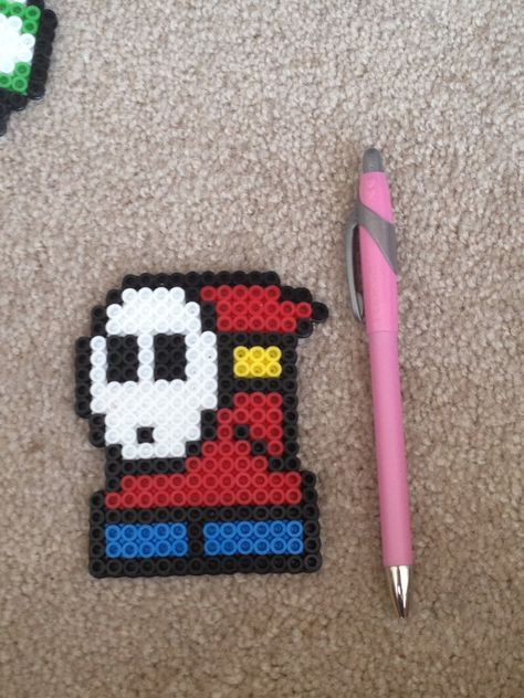 Shy Guy  Mario Bros.  Perler Beads by JKPixPals on Etsy, $10.00 Mario Bros Perler Beads, Shy Guy Mario, Hama Mario, Nerdy Decor, Edc Orlando, Easy Perler Bead Patterns, Perler Creations, Beading For Kids, Perler Ideas