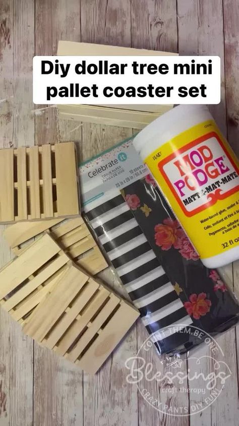 Lets make a coaster set with mini pallets and some tissue paper! Follow for more crazy pants diy fun! #blessingscrafttherapy #crazypantsdiyfun #blessingscountthembeone #dollartreediy #dollartree #michaels #modpodge #plaidcrafts | Blessings Craft Therapy | Flow Loris · Pink Mini Pallet Coasters, Pants Diy, Craft Therapy, Pallet Coasters, Dollar Store Inspired Decor, Crazy Pants, Christmas Treats Boxes, Decoupage Diy, Easy Fall Crafts