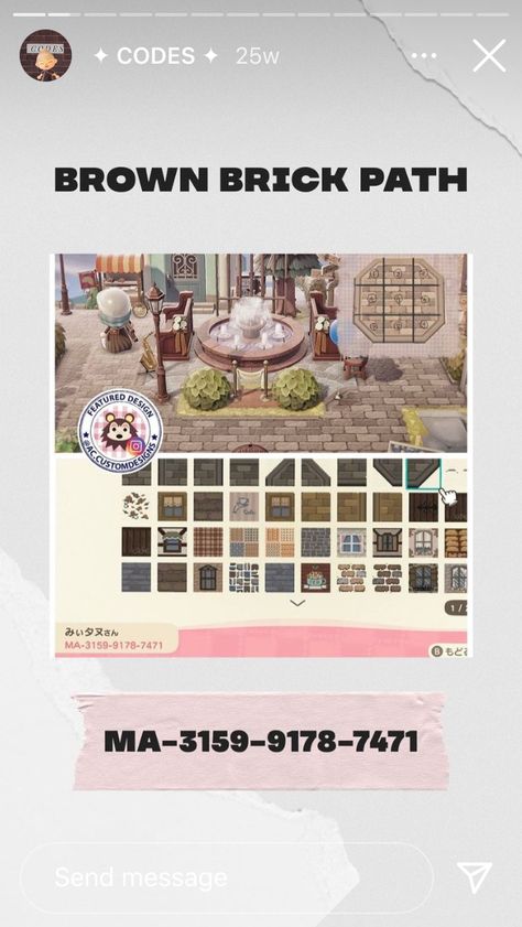 Brown Brick Path Acnh, Brick Path Acnh, Path Acnh, Brick Path, Brown Brick, Path Design, Road Design, Island Design, Animal Crossing Qr