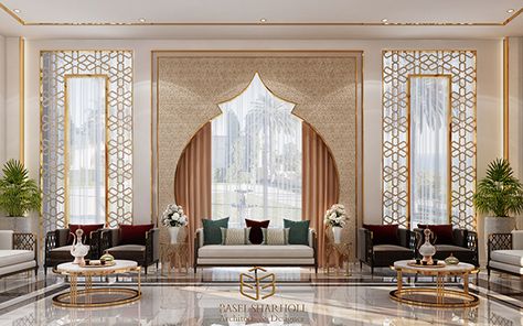 Islamic Living Room, Modern Islamic Interior, Arabian Design, Modern Arabic Interior, Halal Restaurant, Arabic Living Room, Arabic Interior Design, Islamic Interior Design, Arabian Decor