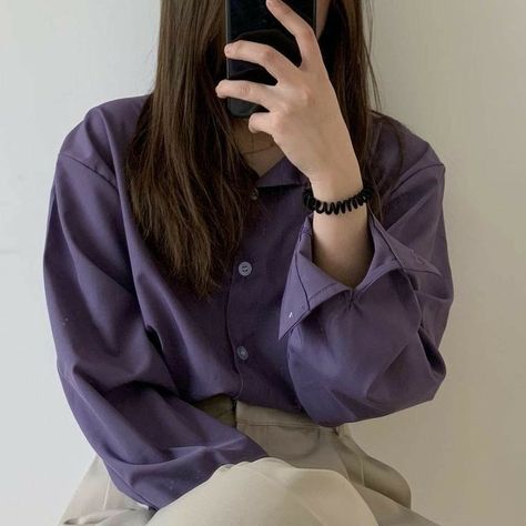 Retro Grunge Outfits, Aesthetic Retro Outfit, Tumblr Aesthetic Clothes, Yennefer Of Vengerberg, Korean Casual Outfits, Purple Outfits, Tumblr Outfits, Chic Blouses, Long Sleeved Shirt