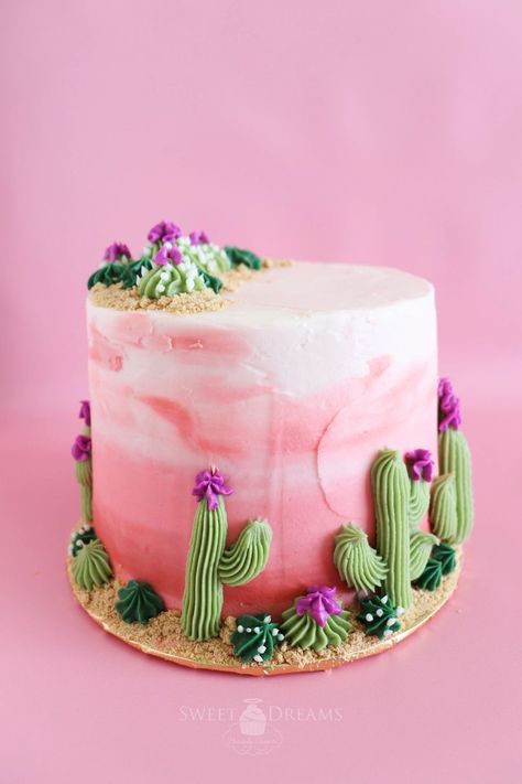 Three Esta Cake, Desert Cake Theme, Sunset Cake Design, Cactus Cake Ideas, Sunset Birthday Cake, Cactus Birthday Cake, Birthday Cake Pics, Sunset Cake, Three Esta