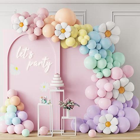 Daisy Balloon Garland Arch Kit 157Pcs White Groovy Daisy Flower Macaron Pastel Balloons Garland for Baby Shower Daisy Theme Wedding Girls Birthday Two Groovy Boho Party Decoration | Michaels Daisy Balloon Garland, Boho Party Decorations, Balloon Chain, Pastel Balloons, Garland Arch, Donut Party, Balloon Flowers, Arch Kit, Princess Birthday Party