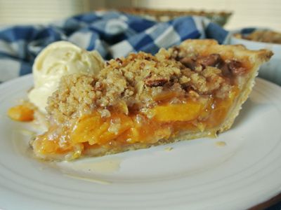 Peach Pie with Pecan Crumble | An Inspired Cook Recipes With Canned Fruit, Peach Melba Dessert, Best Peach Pie Recipe, Peach Crumble Pie, Apricot Pie, Peach Pie Recipes, Summer Pie, Peach Crumble, Peach Melba