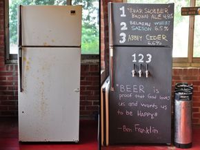 Turn your old ugly fridge into a beer tap complete with a chalkboard for writing a menu. Ugly Fridge, Bar Deco, The Perfect Man, Ultimate Man Cave, Man Cave Basement, Man Cave Home Bar, Garage Makeover, Man Room, Beer Taps