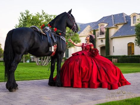 Dark Purple Charro Quinceanera Dresses, Quincenera Dresses Ranchera, Sweet 15 Party Ideas Quinceanera Red, Mariachi Quinceanera Dress Red, Quince Mariachi Dress, Red Quince Theme Vaquera, Low Rider Quince Pictures, Red Quinceanera Photoshoot, Red And Black Nails For Quinceanera