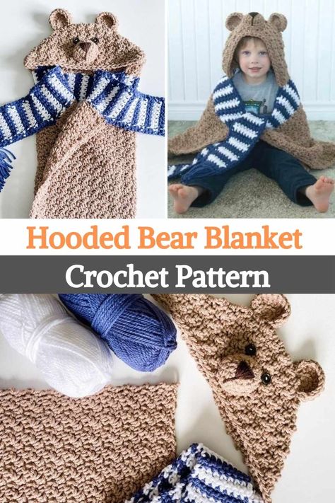 Hooded Animal Blanket Crochet, Hooded Crochet Blanket Free Pattern, Hooded Blanket Crochet Pattern Free, Fun Crochet Blanket, Bear Blanket Crochet, Hooded Blanket Pattern, Crochet Hooded Blanket, Basket Weave Crochet, Baby Afghan Patterns