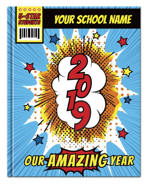 Comic Book Yearbook, Elementary Yearbook Ideas, Yearbook Covers Themes, Comic Book Makeup, Yearbook Covers Design, Yearbook Template, Yearbook Class, Yearbook Cover, Comic Book Template