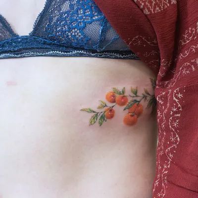 Portfolio – Ling_tattooist - Tattoo Artist | Tattoodo Blueberry Ribs, Orange Tattoo Fruit, Color Realism Tattoo, Fruit Tattoos, Tomato Tattoo, Orange Tattoo, Strawberry Tattoo, Fruit Tattoo, Waist Tattoos