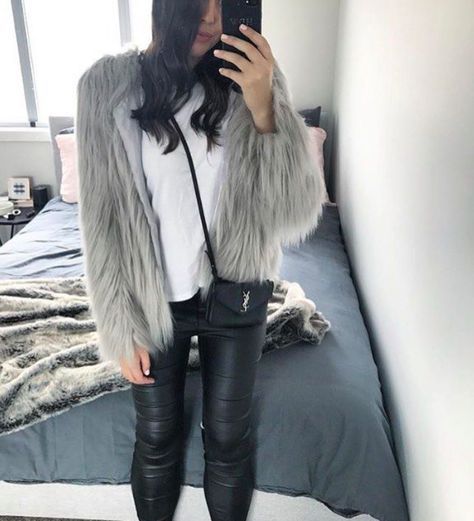 Unreal Dream Jacket Grey Grey Fur Coat Outfit, Fur Jacket Outfits, Grey Fur Jacket, Fur Coat Outfits, Fur Jacket Outfit, Style Capsule, Fur Coat Outfit, Grey Fur Coat, Grey Fur