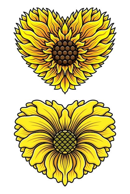 Heart Shaped Sunflower, Sunflower Heart, Sunflower Illustration, Illustration Clip Art, Sunflower Hearts, Heart Vector, About Heart, Flower Daisy, Phoenix Tattoo