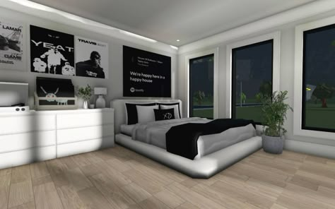 Custom Bed Frame Bloxburg, Modern Small Bedroom Bloxburg, Bloxburg Daybed Ideas, Bloxburg Home Exterior Ideas, Room Inspiration Bedroom Bloxburg, Bloxburg Bed Designs, Bloxburg Room Colors, Blockburg Room Ideas Modern, 5x6 Bloxburg Bedroom