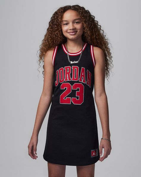 Jordan 23 Big Kids' Dress. Nike.com Jordan 23 Jersey, Jordan Dress, Jordan Jersey, Jordan Outfits, Jordan 23, Kids Jordans, Nike Kids, Michael Jordan, Bike Shorts