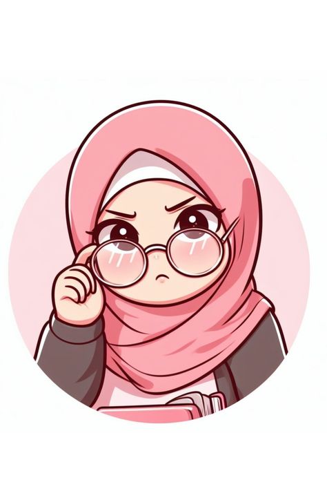 Girl With Specs Cartoon, Chibi Hijab, Hijabi Cartoon, Art School Supplies, Teacher Cartoon, Anime Picture Hd, Sticker Design Inspiration, Vector Character Design, Islamic Cartoon