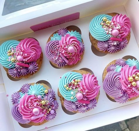 Pink Purple And Teal Cupcakes, Magic Mixies Party, Multi Color Cupcakes, Magic Mixies Cake, Magic Mixies Birthday Party, Cupcakes Girls Birthday, Girls Birthday Cupcakes, 3rd Birthday Cupcakes, Cupcake Cakes Birthday