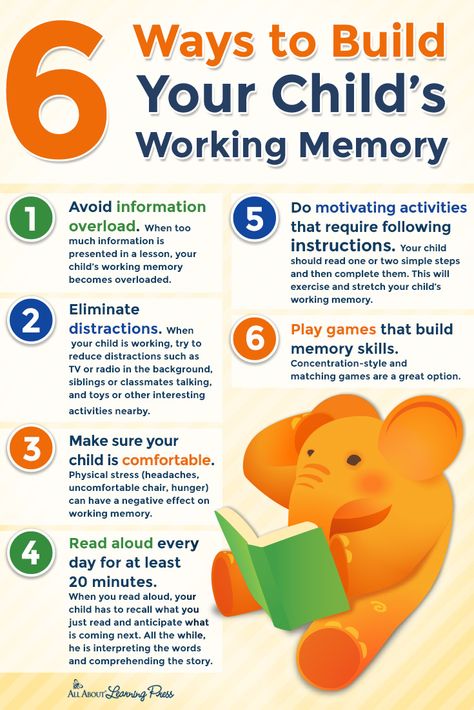 Build your child's working memory with these 6 great tips. Click through for more information and tips! Teaching Methods For Kids, Working Memory Activities For Kids, Learning Websites For Kids, Early Childhood Education Resources, Executive Functioning Skills, Parenting Knowledge, Learning Tips, Organization Skills, Working Memory