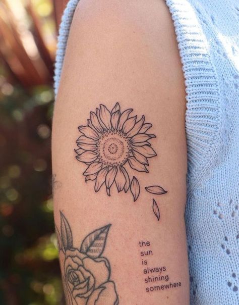 Sunflower Back Arm Tattoo, Sunflower On Back Tattoo, Sunflower Tattoo On Arm For Women, Medium Size Forearm Tattoos For Women, Cool Arm Tats For Women, Up Arm Tattoo Woman, Tattoos Bicep Women, Back Of Arm Tattoos For Women Upper, Small Fore Arm Tattoos For Women