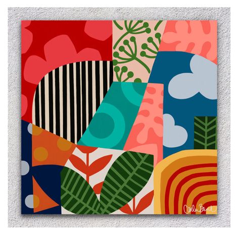 Big Square Canvas Painting Ideas, Abstract Pattern Painting, Colorful Abstract, Creative Wall Painting, Diy Abstract Canvas Art, Geometric Painting, Plant Painting, Colorful Abstract Art, Pebble Painting