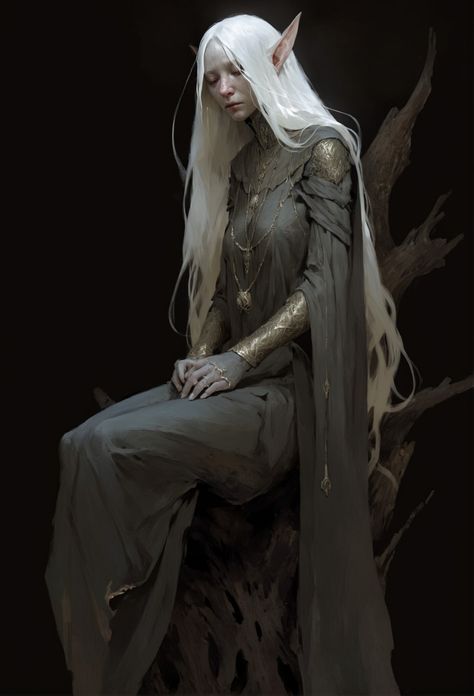 ArtStation - Elf Tales, Irina Druchinina Winter Elf Art, Pallid Elf Female Dnd, Dark Elves Aesthetic, Elf With Black Hair, Nordic Elves, Dark Elf King, Elf Princess Art, Elf Woman Art, Dnd High Elf