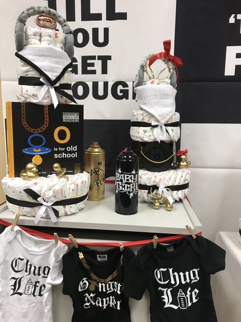 Hip Hop Nursery Theme, Hip Hop Gender Reveal Ideas, Hip Hop Baby Shower Ideas, Hip Hop Theme Party Ideas, Baby Bape, Poppin Bottles Baby, Hip Hop Birthday Party, Gangster Party, Luxury Baby Shower