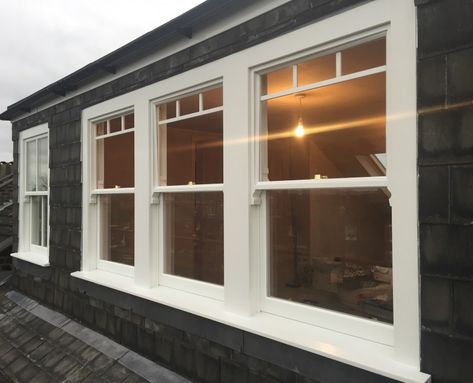 three-sash-windows-exterior Wide Sash Windows, Loft Windows, Window Remodel, Window Glass Replacement, Window Manufacturers, Sash Window, House Facades, Carport Designs, Bow Window