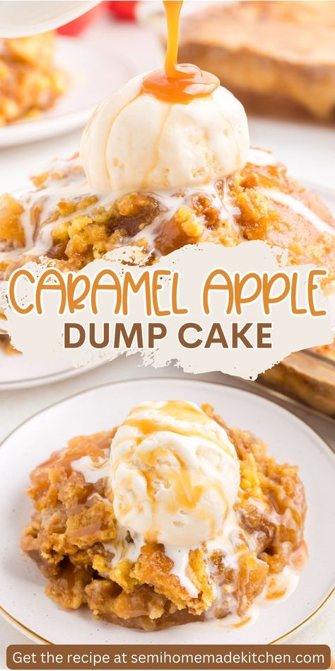 Indulge in a warm, gooey Caramel Apple Dump Cake, one of the easiest desserts you'll ever make! Discover the simplicity of this recipe in our blog post. Cake mix, apple pie filling, caramel bits and butter combine for a warm sweet treat. Carmel Apple Dessert Recipes, Easiest Desserts, Apple Dump Cake Recipe, Apple Dump Cake, Caramel Apple Dump Cake, Caramel Apples Easy, Dump Cake Recipe, Icing Recipes, Easy Caramel