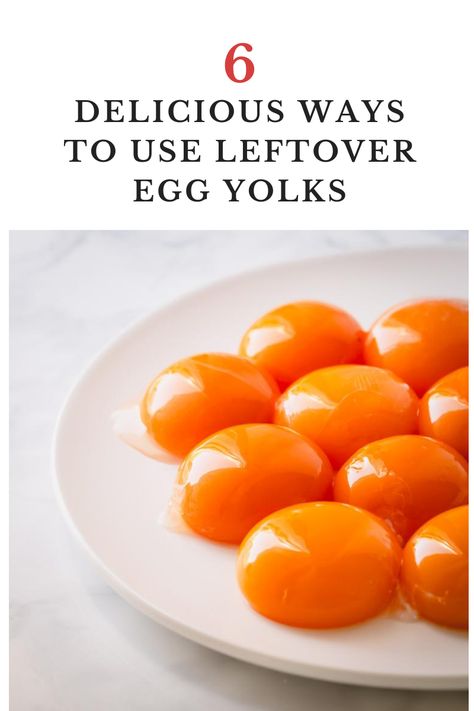 Here’re 6 delicious egg yolk recipes for you to try. Different recipes for various amounts of yolks! Never waste another leftover egg yolk! Egg Yolk Breakfast Recipes, Egg Yoke Recipe, Egg Yoke Recipes Desserts, What To Do With Leftover Egg Yolks, 6 Egg Yolks Recipe, Yolk Recipes Leftover, Recipes For Egg Yolks, Egg Yolk Desserts, Egg Yolk Recipes Leftover