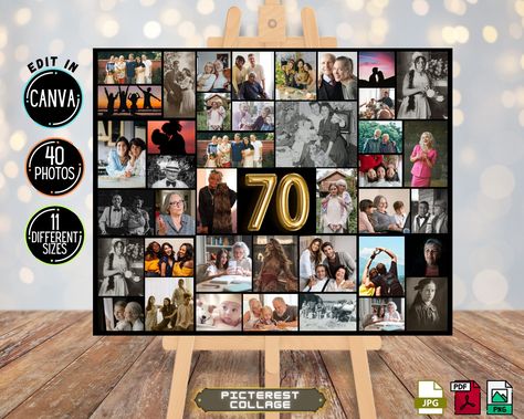 Customizable Template 70th Birthday Photo Collage, Birthday Photo Montage Board, Create Memories with a Custom Collage, 70th Birthday PC0275 70th Birthday Photo Collage, Birthday Photo Displays, Photo Collage Board, People Celebrating, Birthday Photo Collage, Collage Foto, Birthday Collage, Photo Montage, Photo Collages