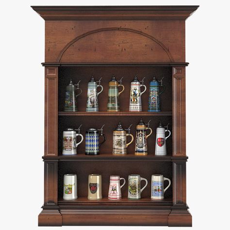 Beer Stein Display, German Beer Mug, Mug Display, German Beer, Basement Decor, Beer Stein, Decor Guide, Wine Cabinets, Basement Remodeling