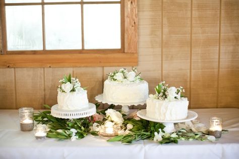 multiple wedding cake display | like the idea of multiple cakes... | Wedding Inspiration Homemade Cake Stands, Multiple Wedding Cakes, Candles Reception, Wedding Food Display, Wedding Cupcake Display, Wedding Cake Display, Wedding Reception Table Decorations, Diy Wedding Cake, Reception Table Decorations