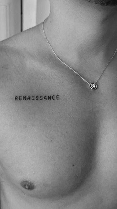 Chest Tattoo Words, Beyonce Tattoo, Rebirth Tattoo, Karma Tattoo, Small Chest Tattoos, Simple Tattoos For Guys, Sharpie Tattoos, Clever Tattoos, Tattoo Inspiration Men