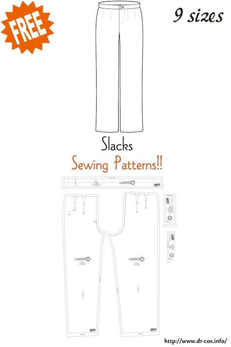 Slacks Pattern, Slack Pattern, Pants Pattern Free, Sewing Patterns Free Women, Clothing Pattern Design, Sewing Pants, Sewing Machine Projects, Free Sewing Patterns, Pants Sewing Pattern