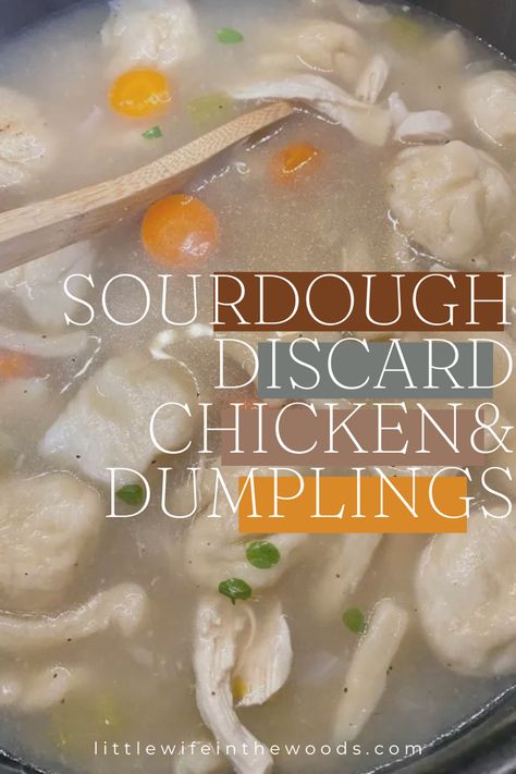 Get this recipe for amazing zero waste chicken and dumpings made from sourdough discard 🤎 Chicken And Dumplings Sourdough, Sourdough Discard Chicken And Dumplings, Using Sourdough Discard, Sourdough Discard Recipe, Dumplings Chicken, Drop Dumplings, Chicken And Dumplings Recipe, Discard Recipe, Dumplings Recipe