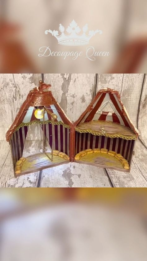 Circus Miniatures, Diy Circus Tent, Circus Diorama, Circus Tent Craft, Circus Diy, Line Project, Miniature Making, Whimsical Crafts, Dnd Diy