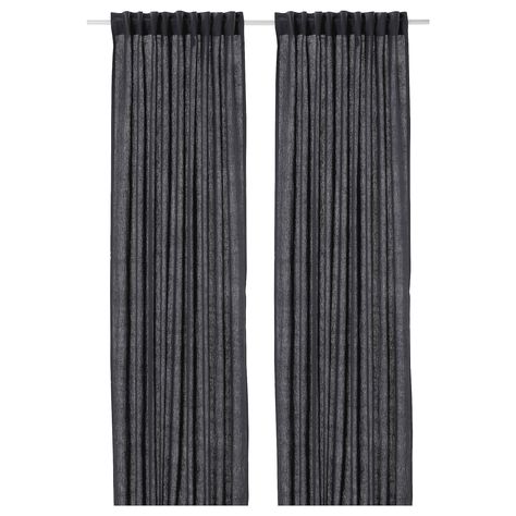 Dytåg Curtains, Dark Grey Curtains, Dark Blue Curtains, Fall Curtains, Curtains Without Sewing, Curtain Length, Linen Drapes, House Bedrooms, Blue Curtains