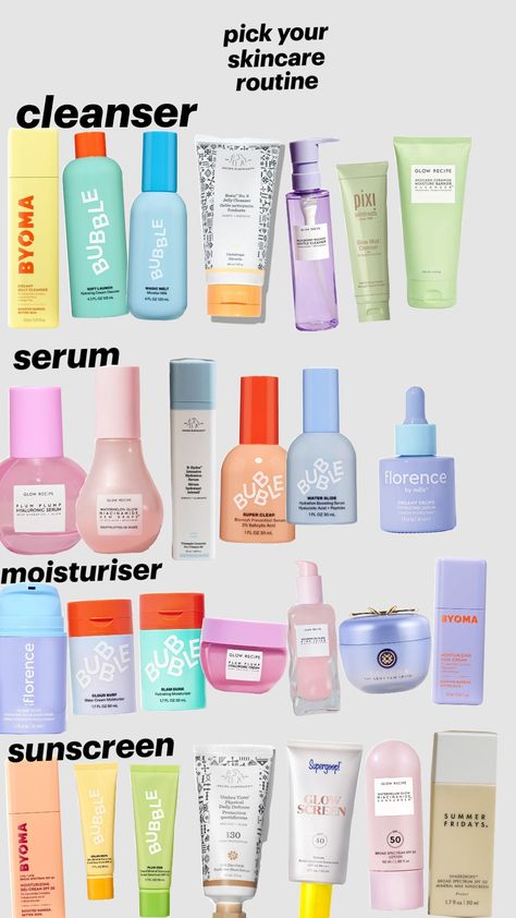 pick your skincare routine #summerfridays #bubble #byoma #drunkelephant #tatcha #glowrecipe #Florencebymils #pixi Bubble Skincare Routine, Byoma Skincare, Bubble Skincare, Hyaluronic Serum, Skincare Routines, Shower Skin Care, Skin Care Items, Drunk Elephant, Water Slides