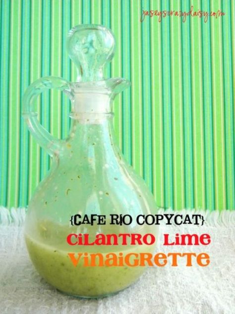 Cilantro Lime Vinaigrette {Cafe Rio Copycat} - Jasey's Crazy Daisy Lime Vinegrette, Cilantro Lime Vinaigrette, Cafe Rio, Seasoned Rice Vinegar, Mexican Salads, Copy Cats, Vinaigrette Recipe, Lime Vinaigrette, Crazy Daisy