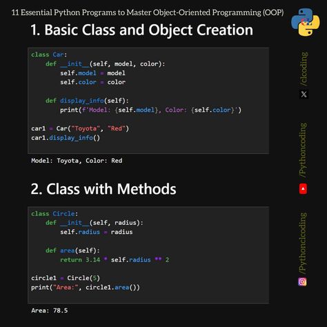 11 Essential Python Programs to Master Object-Oriented Programming (OOP) Data Structure : https://www.clcoding.com/2024/01/python-data-structures.html Python Programming Aesthetic, Python Coding, Flutter App, Coding Tutorials, Learn Computer, Learn Computer Coding, Object Oriented Programming, Stock Trading Strategies, C Programming