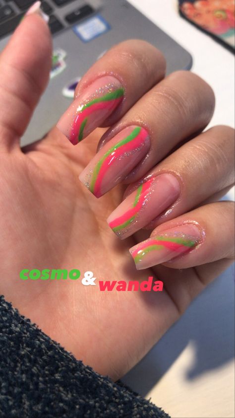 Cosmo Wanda Nails, Cosmo And Wanda Nails, Wanda Nails, Cosmo E Wanda, Cosmo Wanda, Cosmo And Wanda, Nails Design, Acrylic Nails, Nail Designs