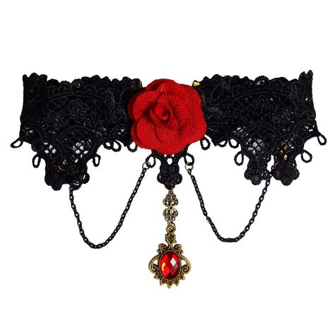 Red Choker Necklace, Goth Choker Necklaces, Gothic Necklaces, Jewel Choker, Lace Tassel, Gothic Choker Necklace, Red Flower Necklace, Handmade Choker Necklace, Red Choker