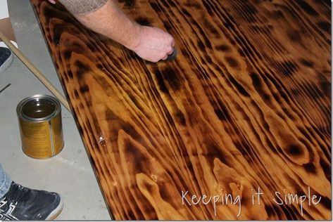 DIY-Dining-Table-With-Burned-Wood-Finish #Bernzomatic (39) Burned Wood Finish, Burnt Wood Finish, Torch Wood, Working With Wood, Blow Torch, Burned Wood, Wood Dining Room Table, Flea Market Flip, Diy Dining Table