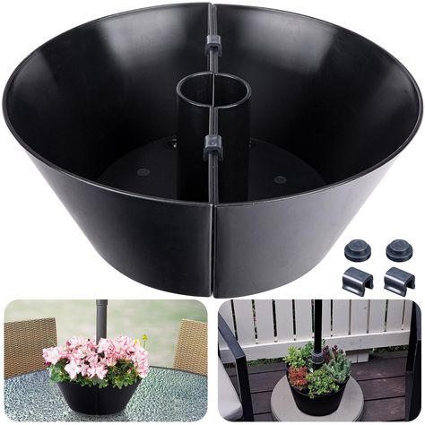 PRICES MAY VARY. 【Durable material】Umbrella planter pot is made of premium plastic,lightweight,durbale and unbreakable,withstanding harsh weather conditions without succumbing to corrosion, ensuring long lasting performance. 【Anti-scratch】Each umbrella planter pots with base design which prevent planters from being placed on your outdoor table to protect the table from scratches. 【Drainage Holes】With 2 drainage holes on the bottom of garden umbrella flower pots that can be empty the excess water Umbrella Planter, Home Plants, Outdoor Patio Table, Garden Umbrella, Base Design, Half Circle, Flower Planters, Plant Growth, Patio Table